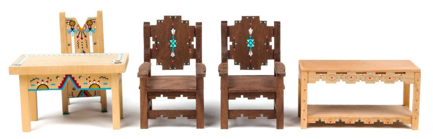 Five Native American Style Furniture Articles Height of tallest 3 3/4 inches. — Joe and Kay Franek and other
