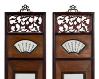 A Set of Four Chinese Famille Rose Porcelain Plaque Inset Hardwood Hanging Screens, Late Qing/Republic Period 清末/民國 紅木嵌山水詩文瓷板挂屏四條