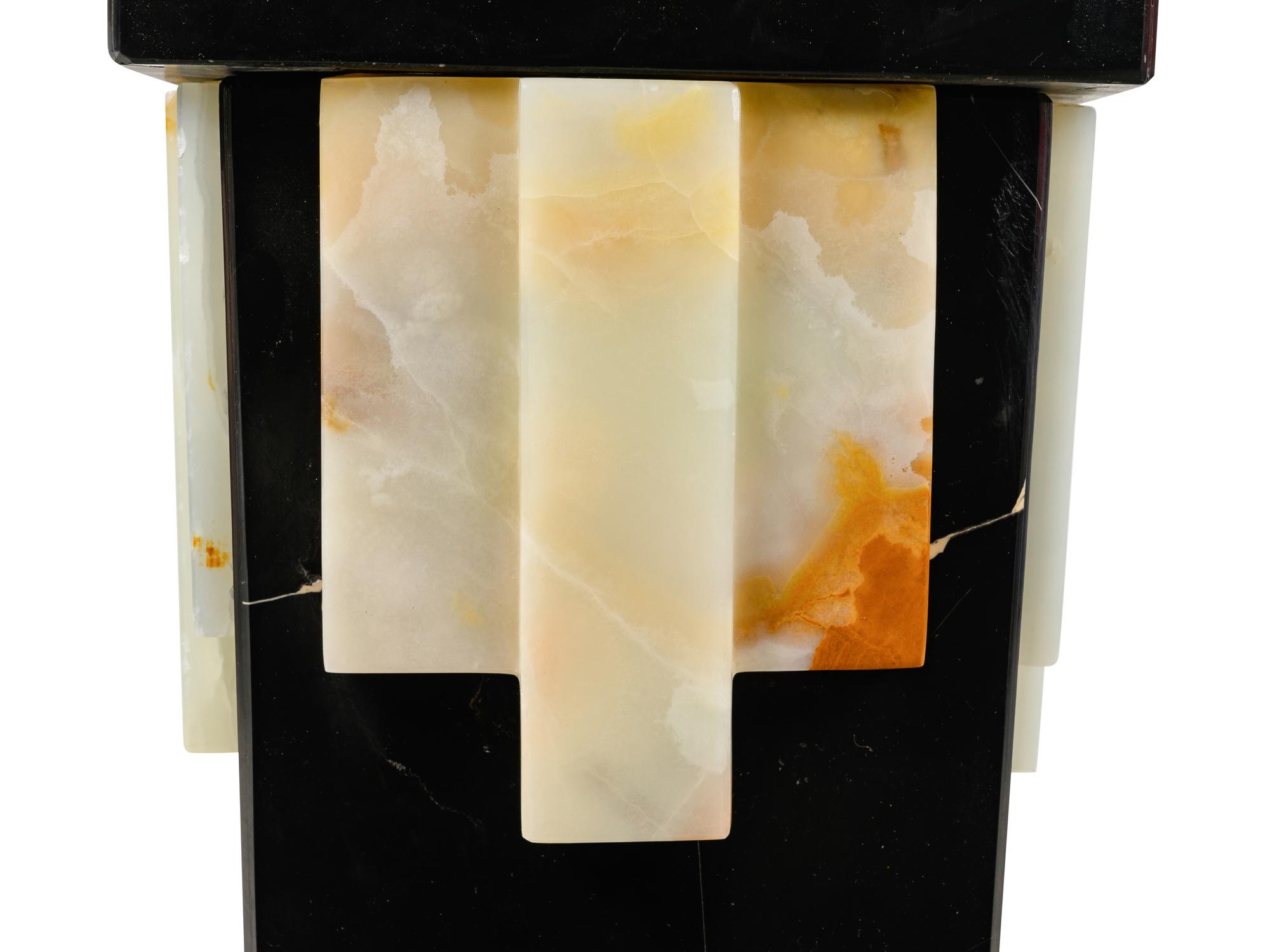 An Art Deco Marble, Onyx and Bronze Mounted Pedestal