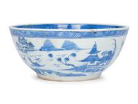 A Large Canton Blue and White Porcelain Serving Bowl