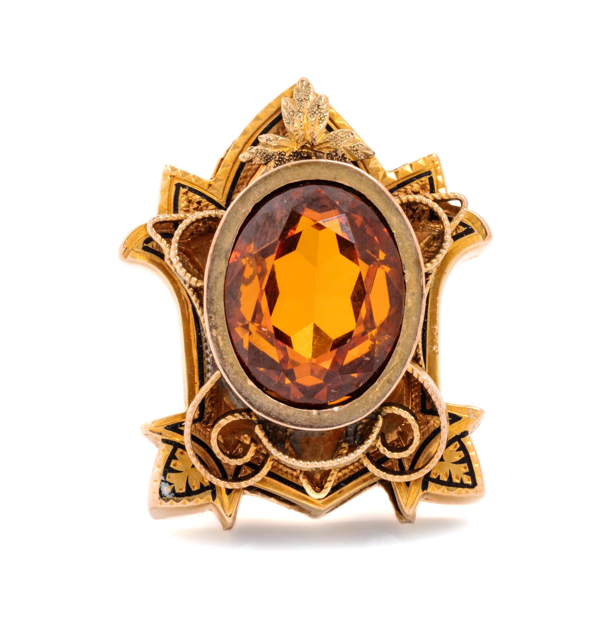 An Antique Yellow Gold and Citrine Slide Charm,