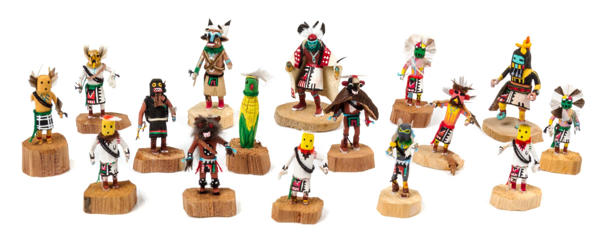 A Group of Sixteen Kachina Dolls Height of tallest 1 3/4 inches. — Various Makers