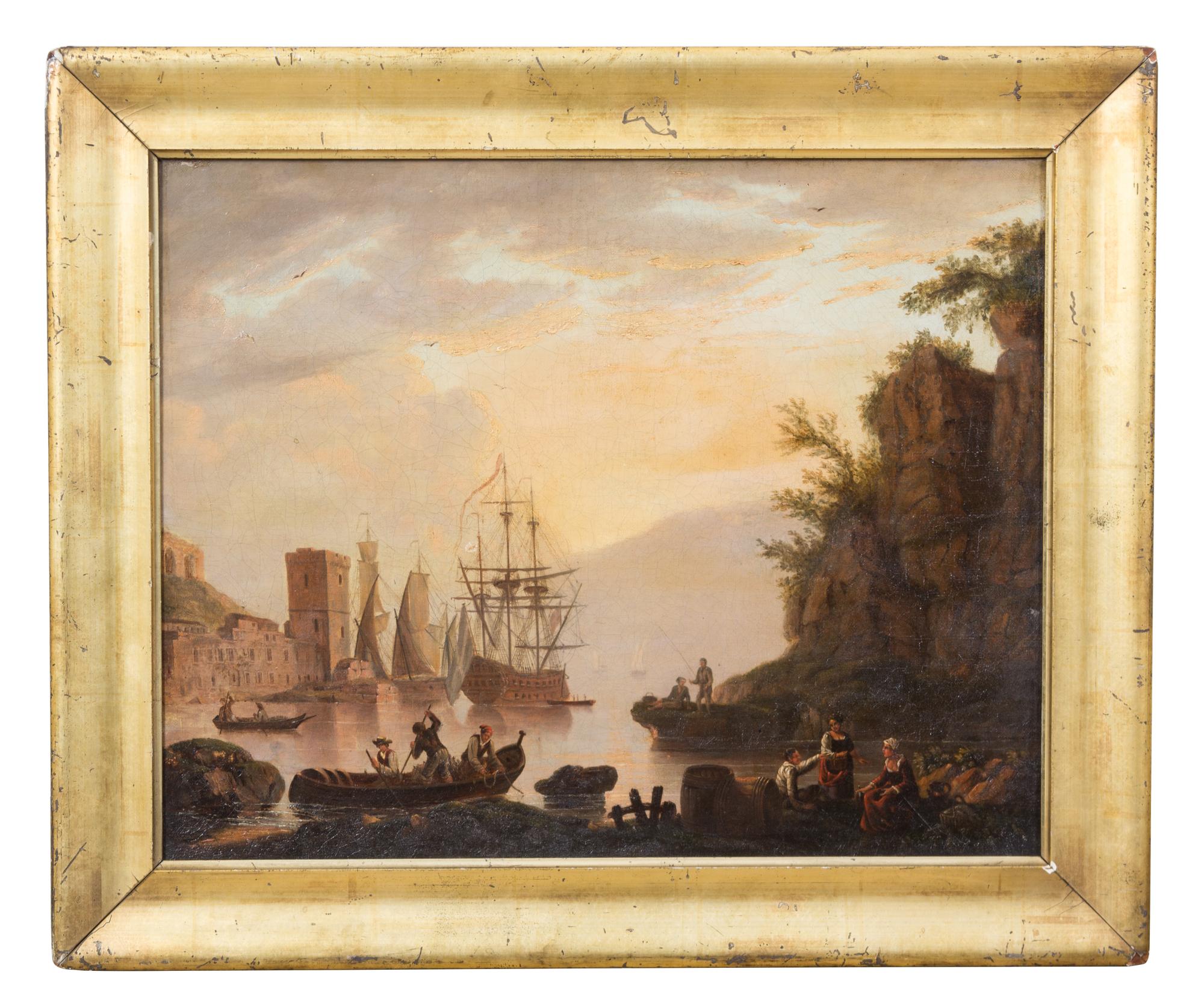 Jean Maxime Claude, (French, 1824-1904), Harbor Scene with Fishing Boats, circa 1845