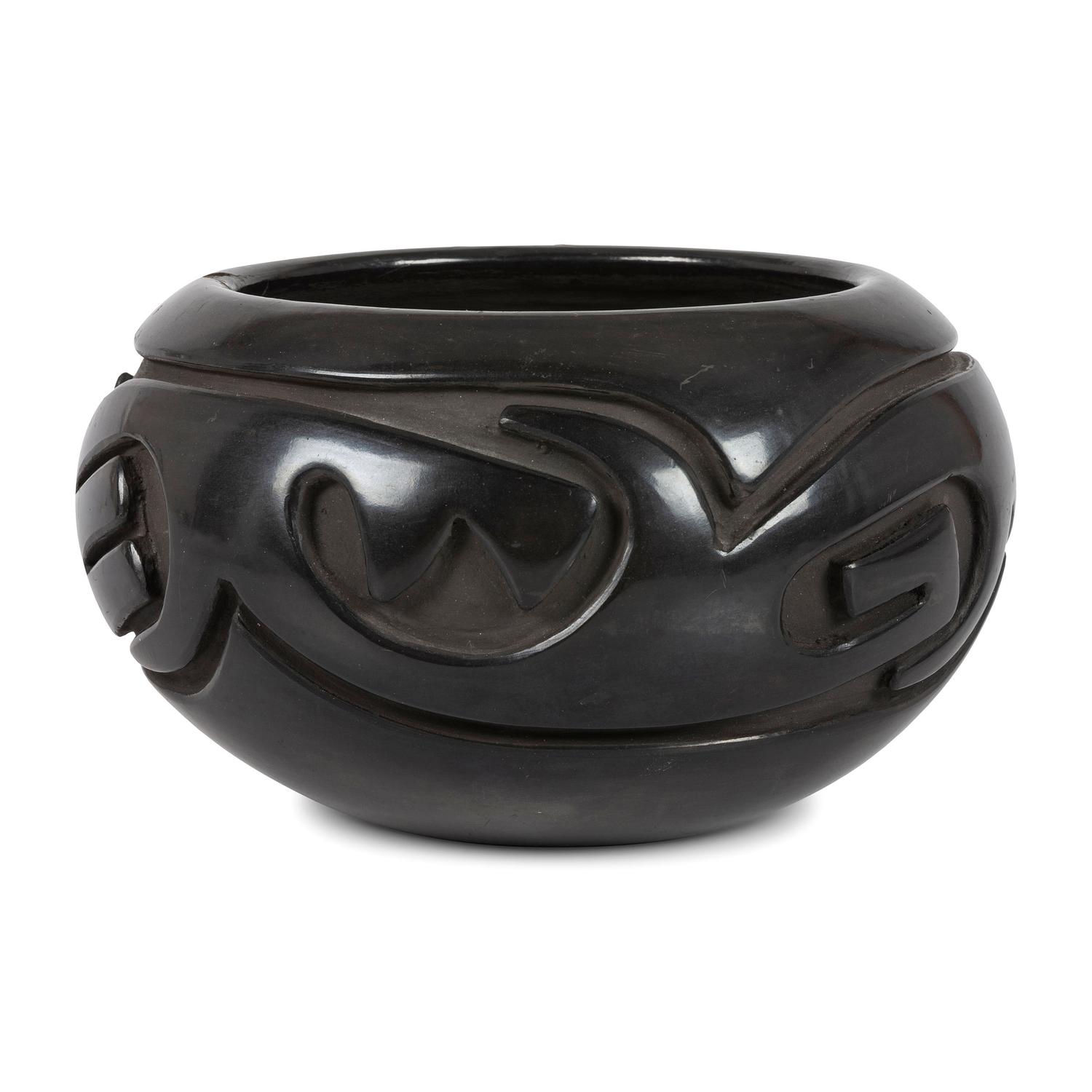 Blackware Carved Pottery Bowl, with Avanyu