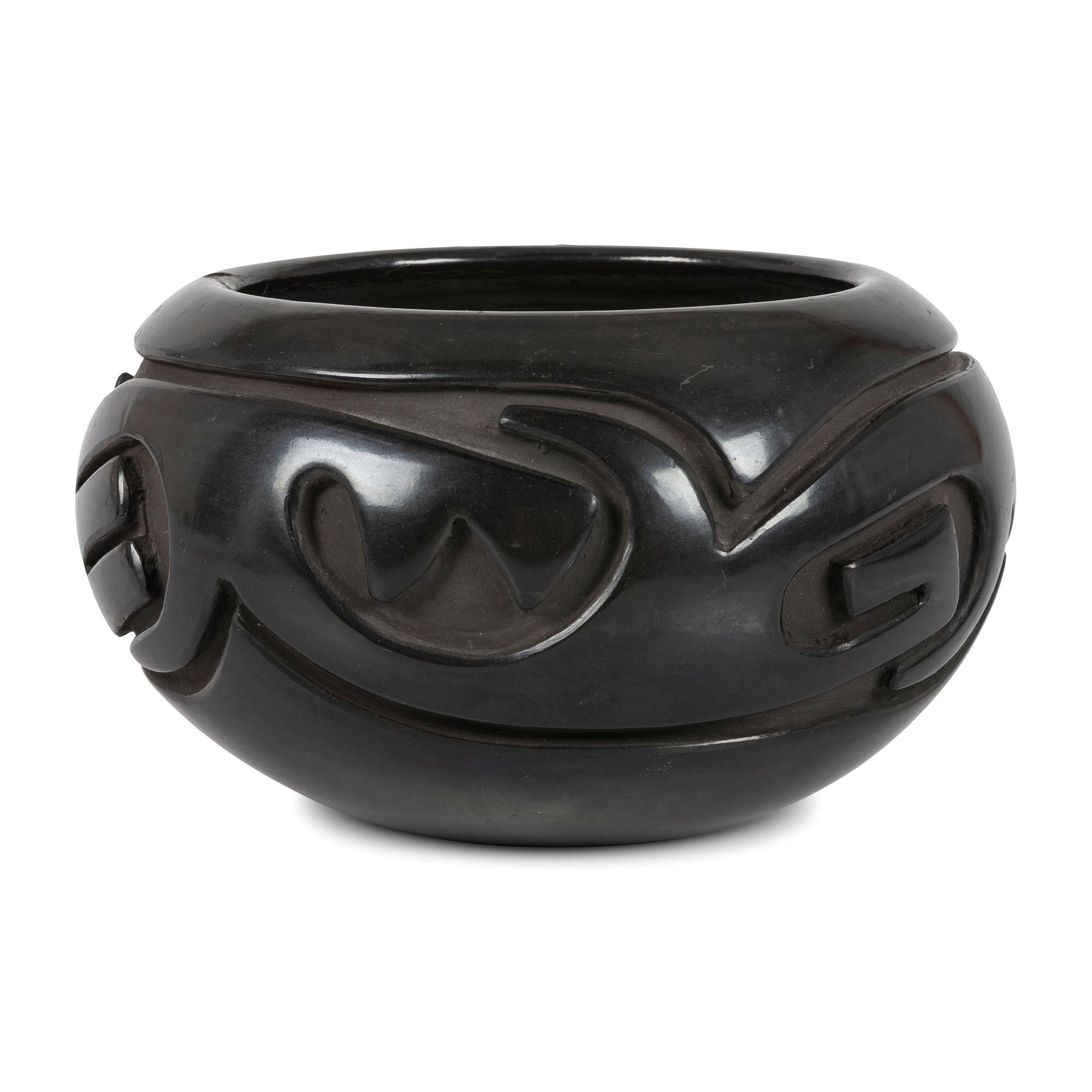 Blackware Carved Pottery Bowl, with Avanyu
