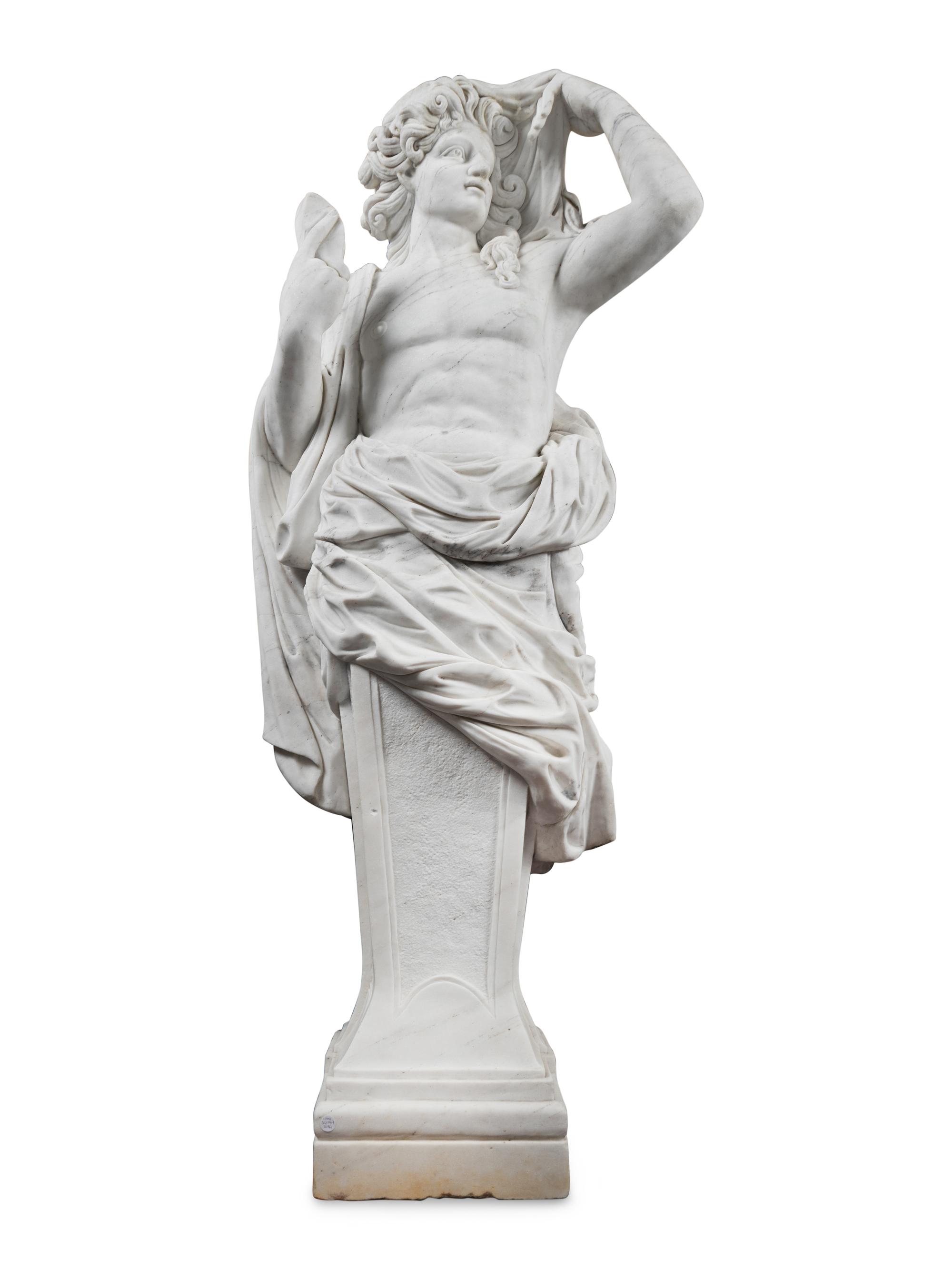 A Set of Four Monumental Carved Marble Garden Herms Allegorical of the Four Seasons