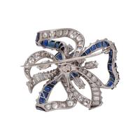 OSCAR HEYMAN, VINTAGE, SAPPHIRE AND DIAMOND BOW BROOCH