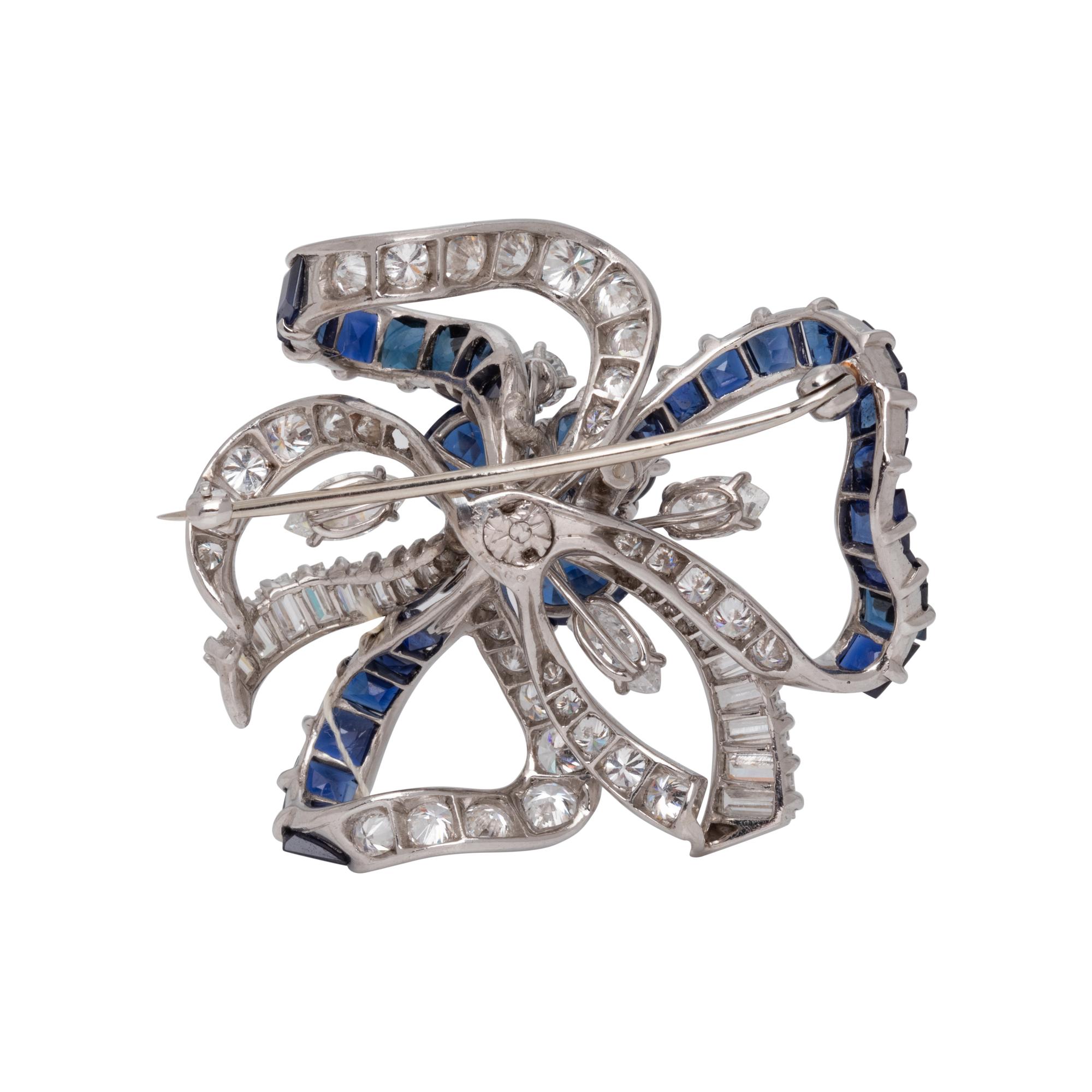 OSCAR HEYMAN, VINTAGE, SAPPHIRE AND DIAMOND BOW BROOCH
