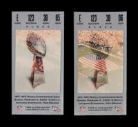 A Group of Two 2001 Super Bowl XXXVI On Site Silver Tickets (Tom Brady's First Super Bowl Victory, MVP),