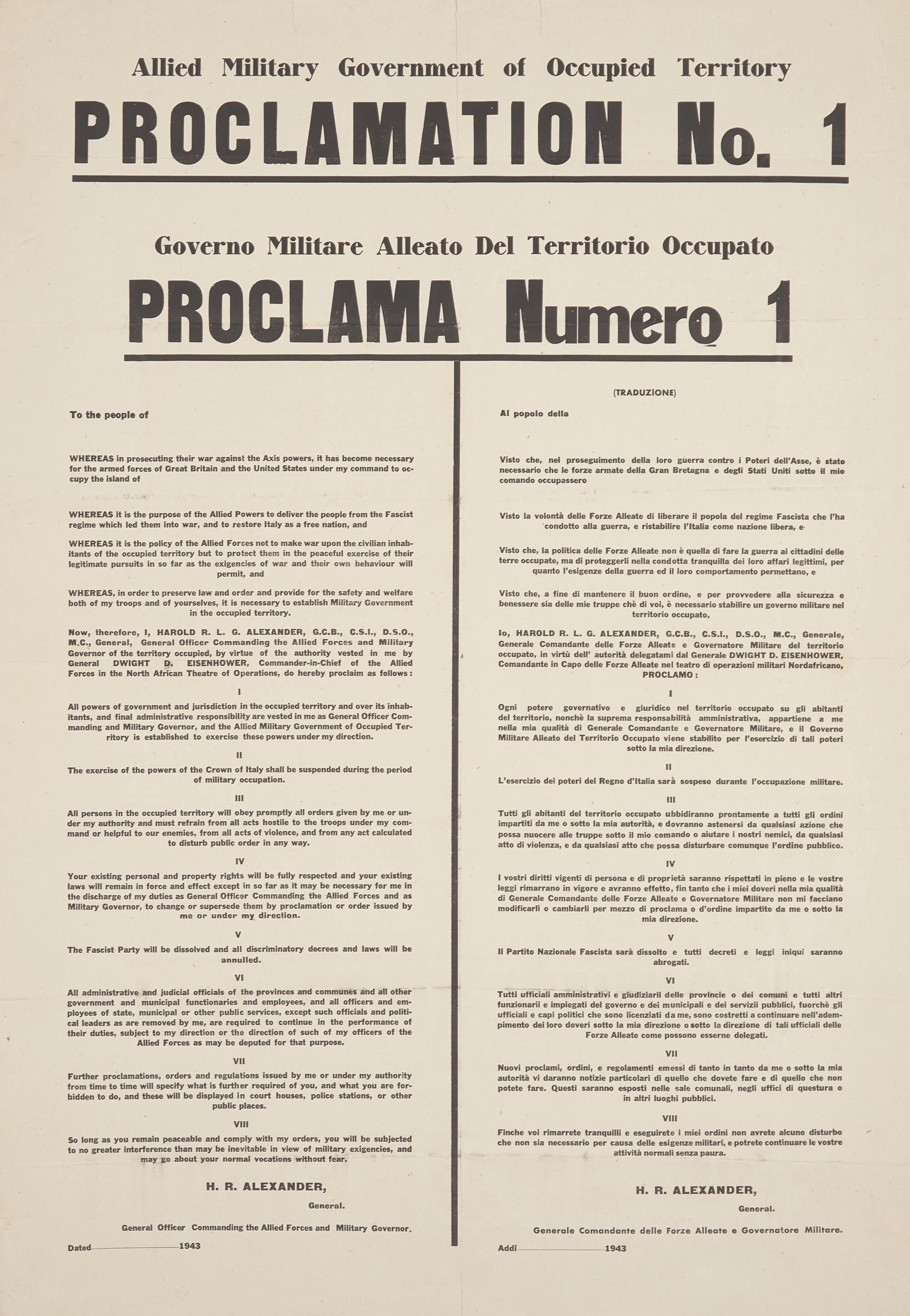 [World War II] European Theater Allied Military Government of Occupied Territory Proclamation No. 1