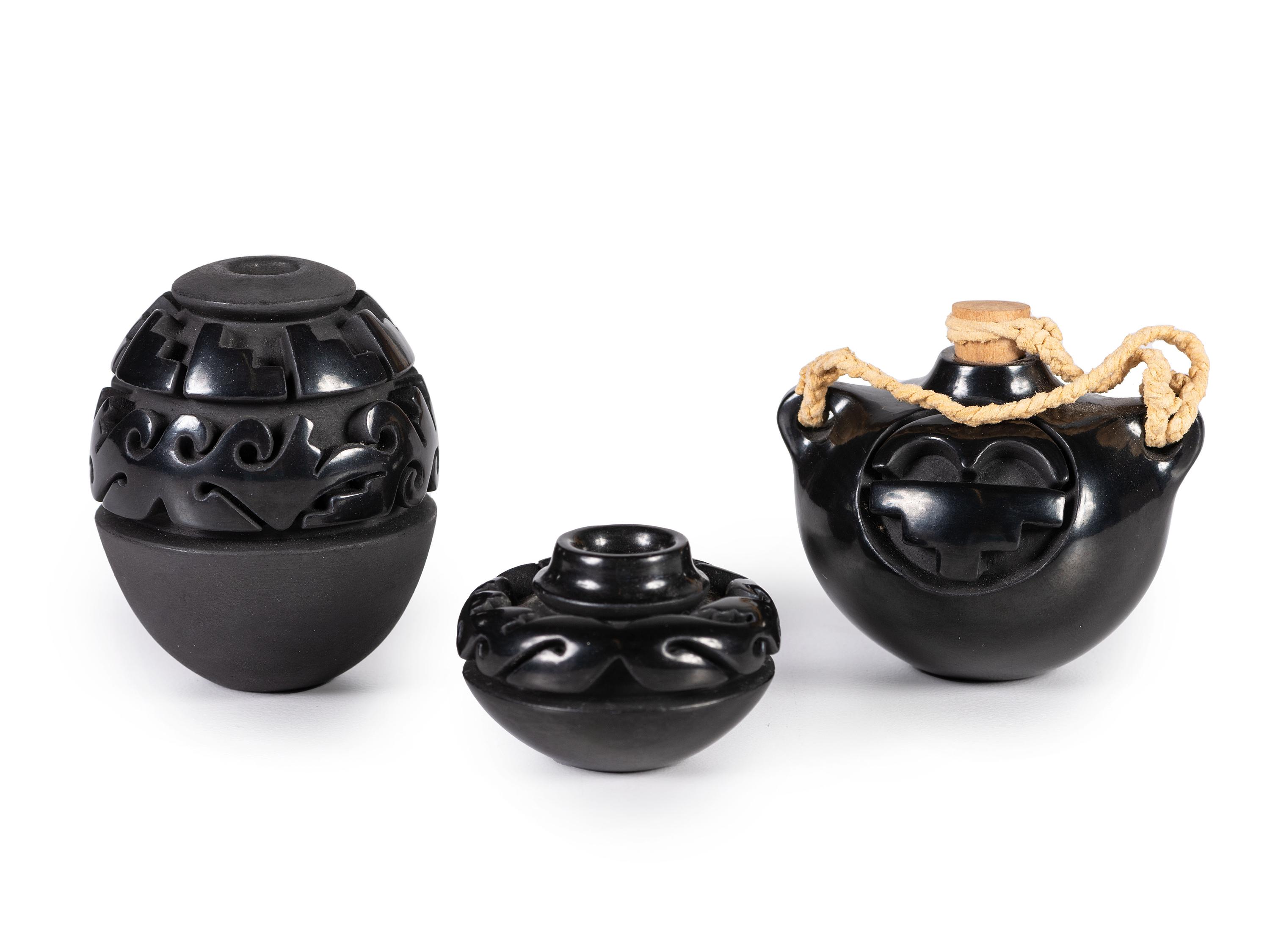 Miniature Carved Blackware Pottery