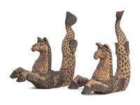 A Pair of Large Balinese Carved and Polychrome Decorated Models of Hippocampi