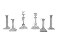 A Group of Six Silver-Plate Candlesticks