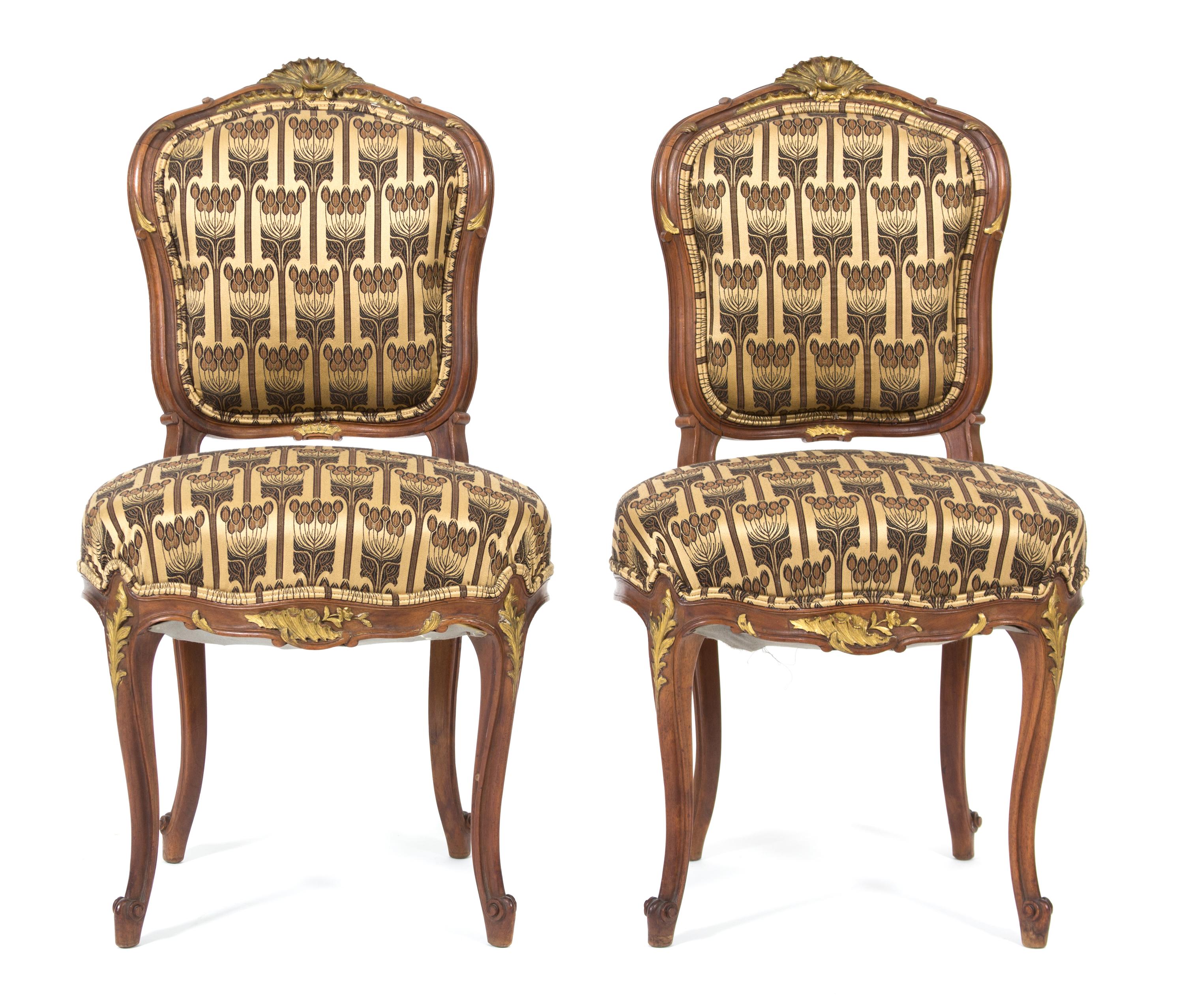 A Pair of Louis XV Style Mahogany Side Chairs Height 34 1/2 inches. — EARLY 20TH CENTURY