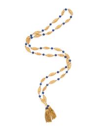 YELLOW GOLD AND LAPIS LAZULI TASSLE LONG CHAIN