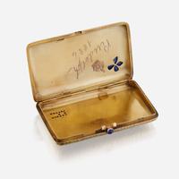 An eighteen karat gold and sapphire case, Fabergé with the workmaster's mark of Edward Schramm, c. 1890