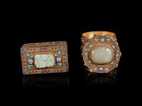 Two Jade and Hardstone Filigree and Enameled Jewelry Boxes