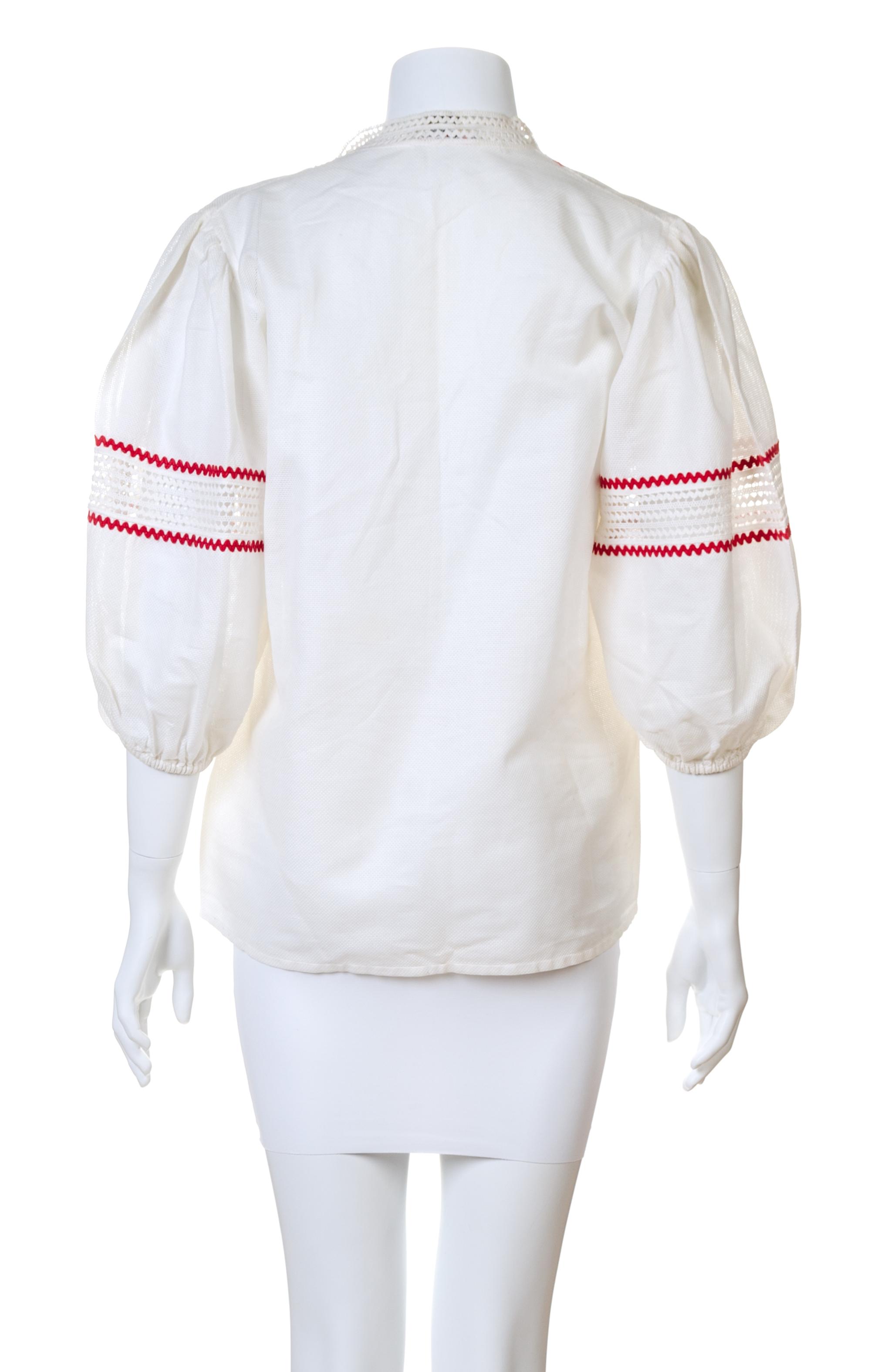 An Yves Saint Laurent Cotton Bohemian Blouse, Size 40.