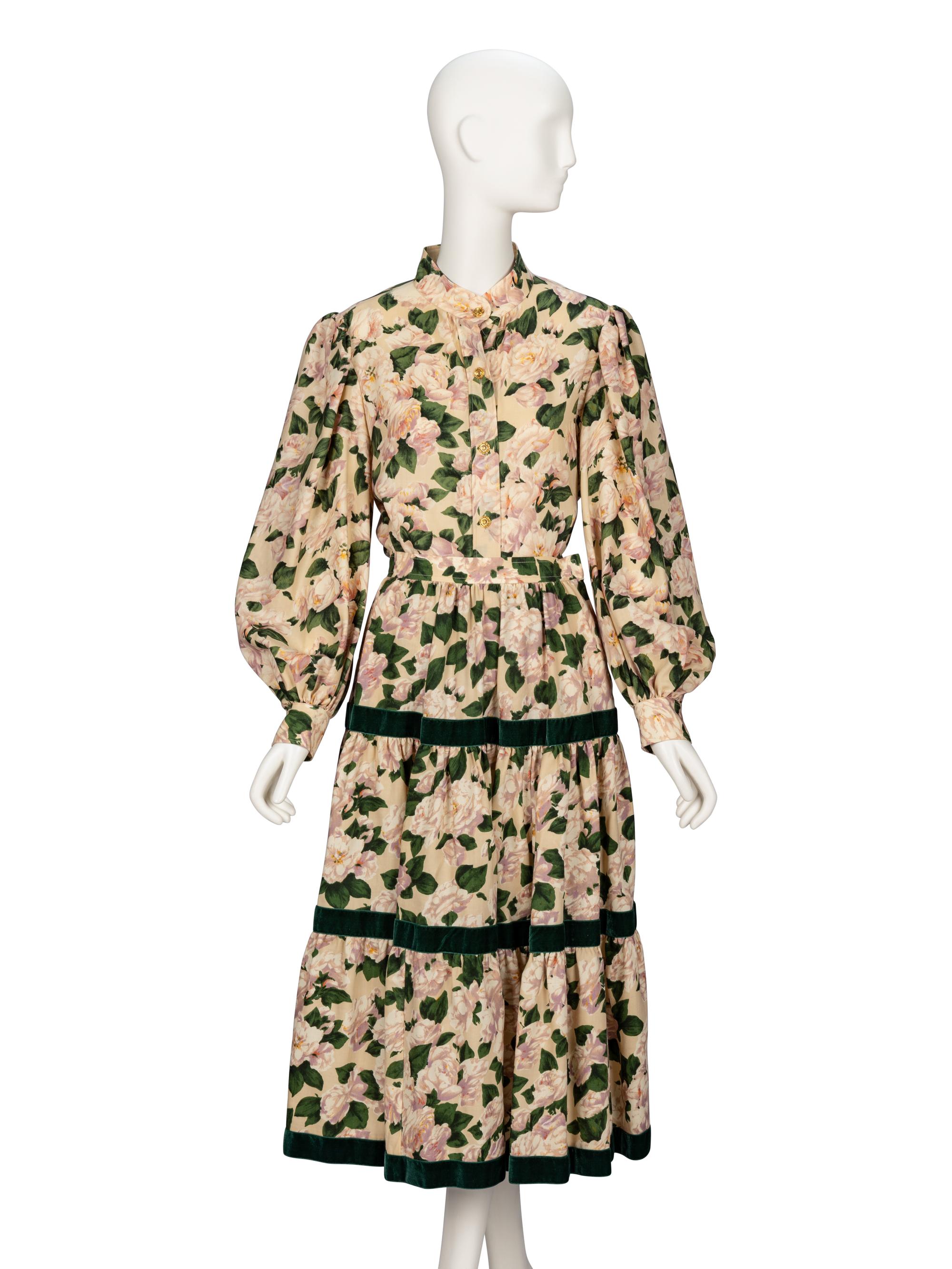 Saint Laurent Rive Gauche, Floral Print Skirt Ensemble