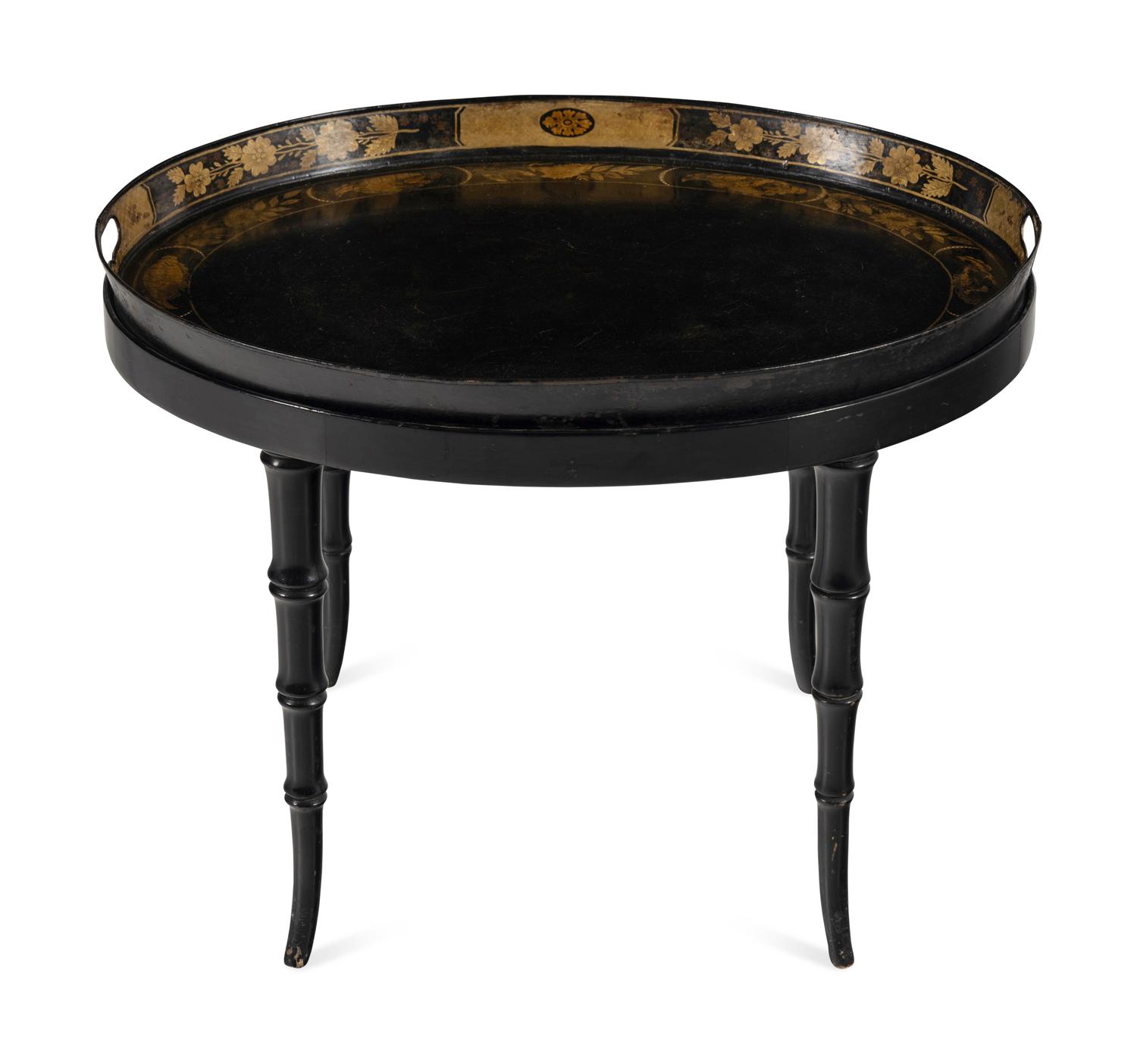 A Victorian Black Tole Piente Tray Table