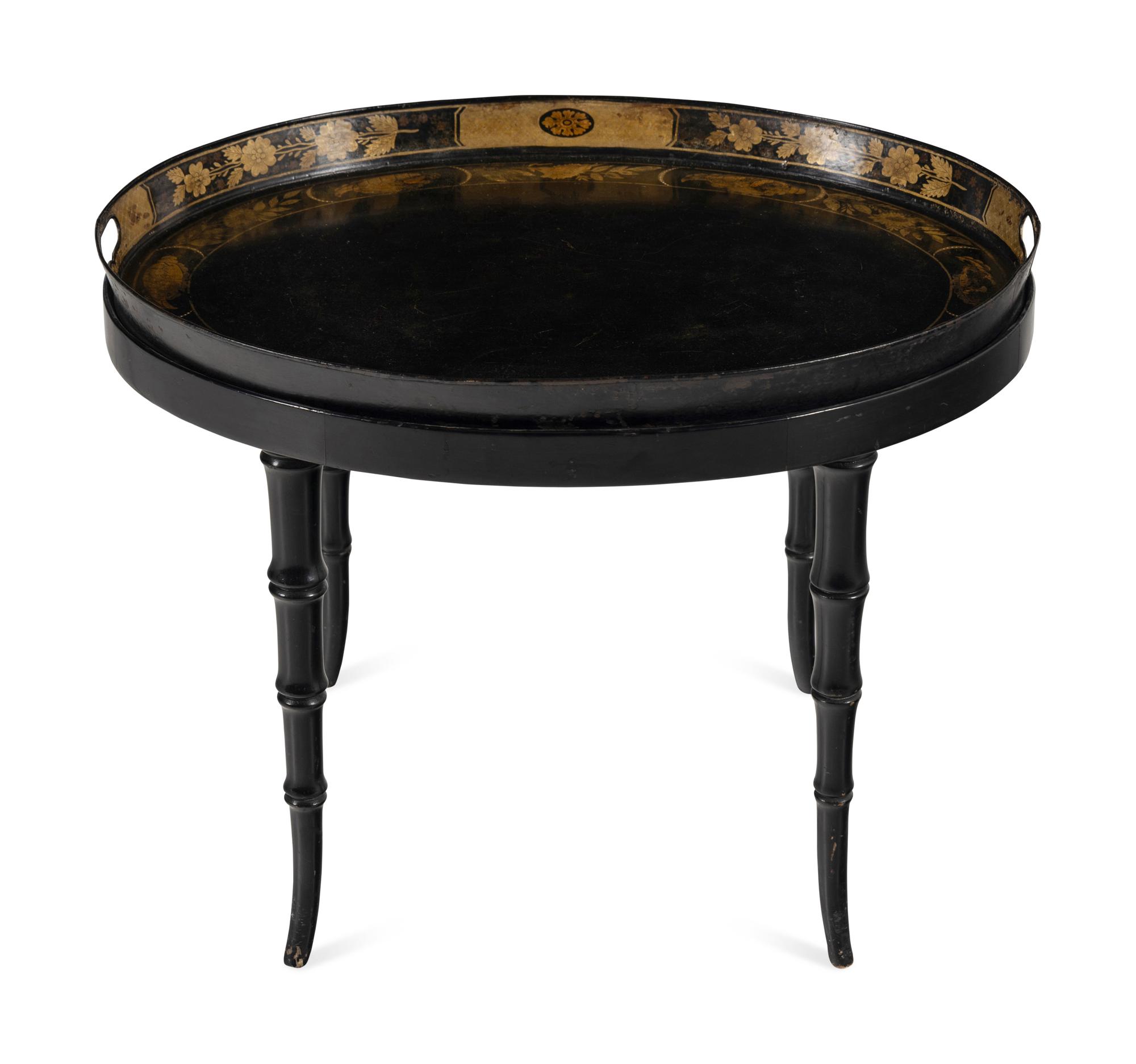 A Victorian Black Tole Piente Tray Table