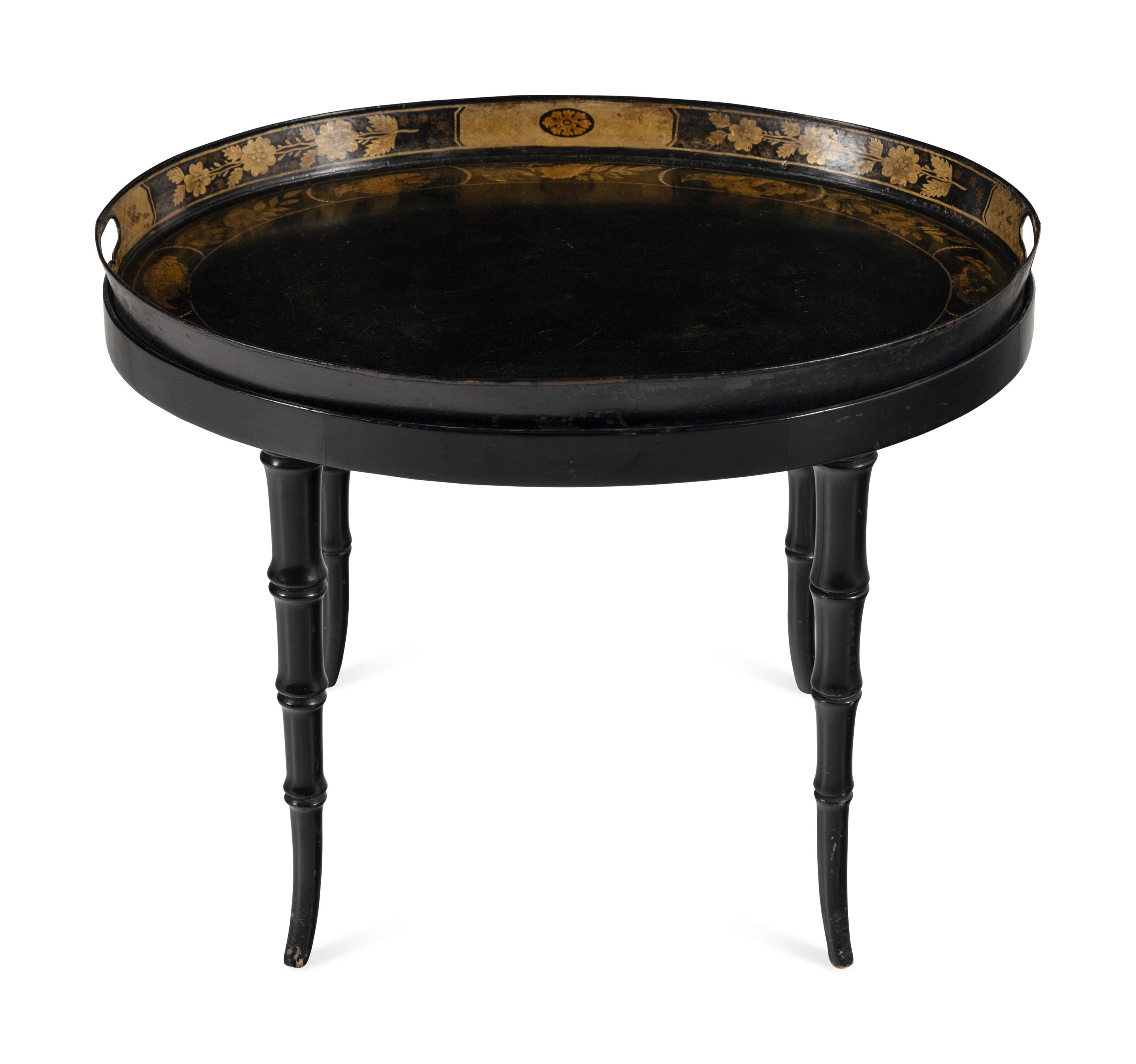 A Victorian Black Tole Piente Tray Table
