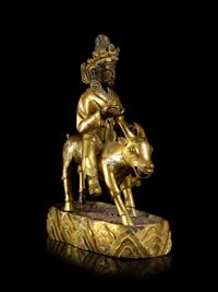 A Sino-Tibetan Gilt Bronze Figure of Garwa Nagpo