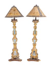 A Pair of Italian Renaissance Giltwood Pricket Sticks Mounted as Lamps