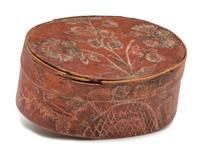 A Red Painted Floral-Decorated Bentwood Box