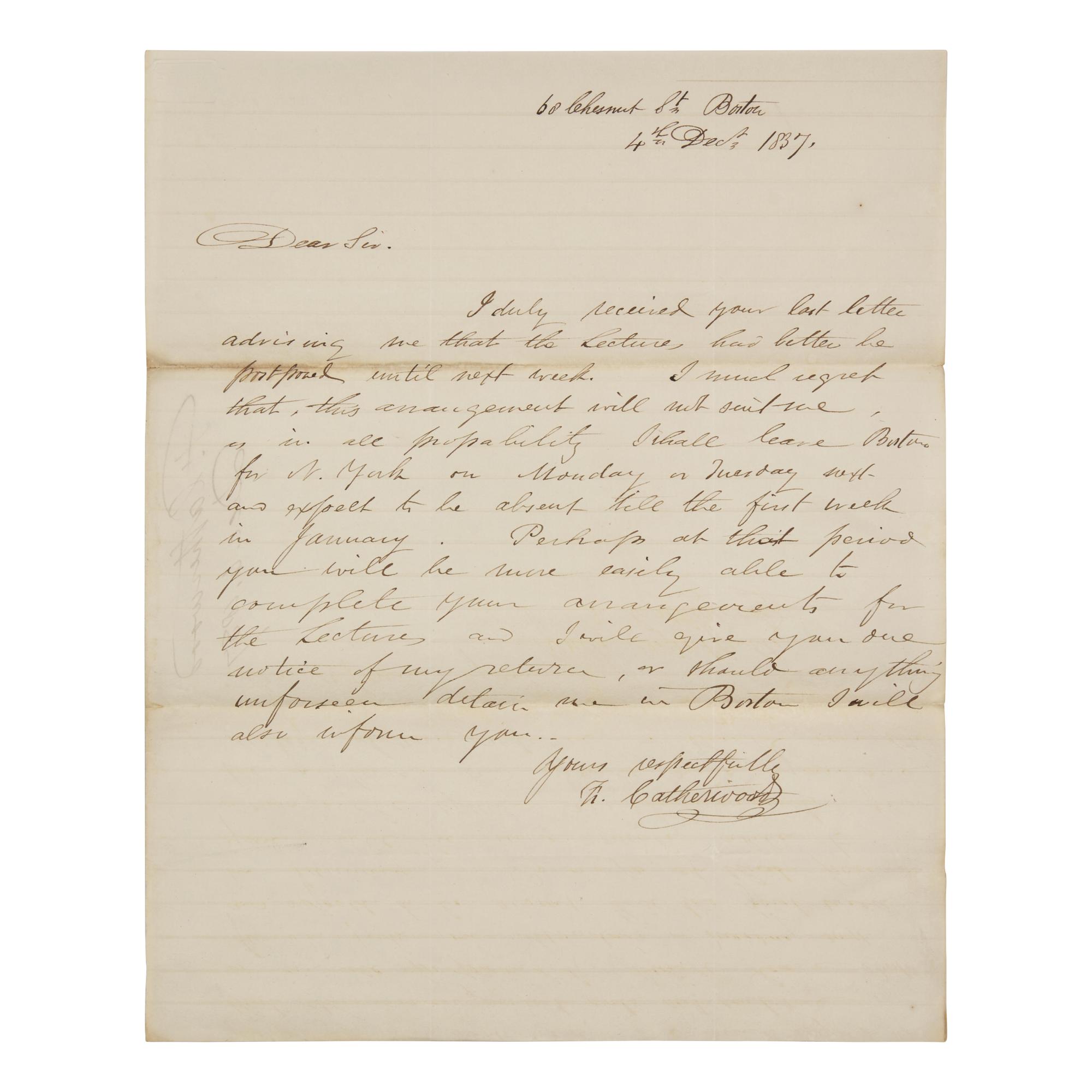 [Education] Brooks, Charles and Catherwood, Frederick. Printed Education Circular, with a Short Autograph Note