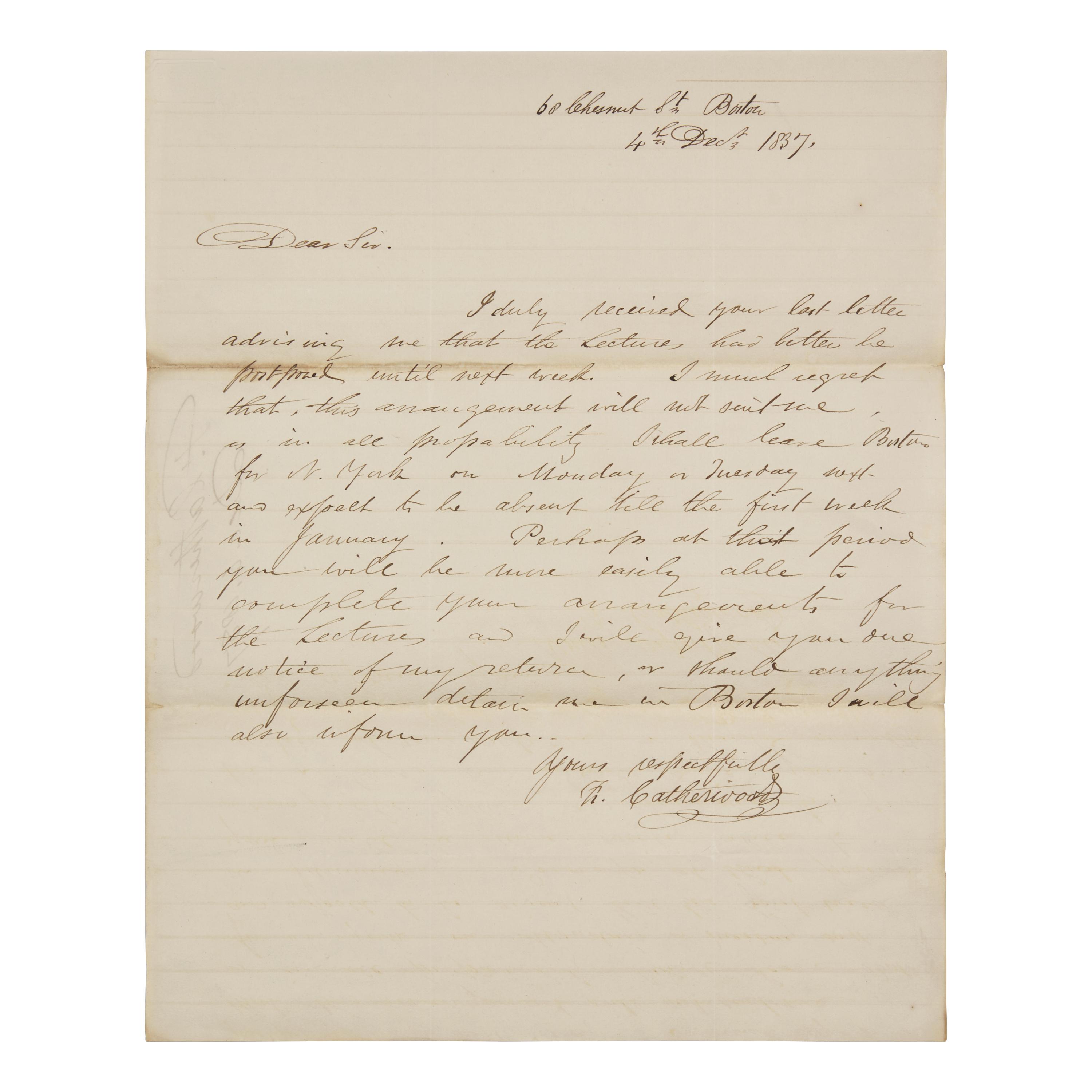 [Education] Brooks, Charles and Catherwood, Frederick. Printed Education Circular, with a Short Autograph Note