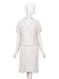 Chanel, White Tweed Short-Sleeve Skirt Suit