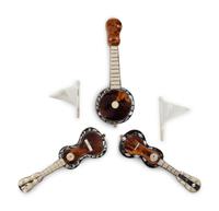 A Group of Three Continental Bone and Tortoise Shell Miniature Stringed Instruments