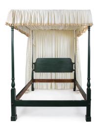 A Painted Wood Canopy Bed Height 80 x width 58 inches. — EARLY 20TH CENTURY