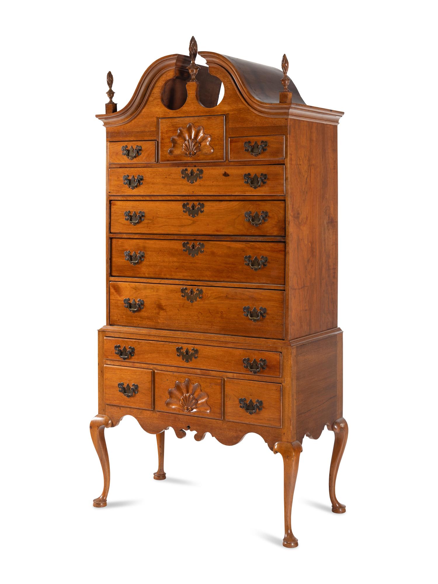 A Queen Anne Carved Walnut High Chest Of Drawers