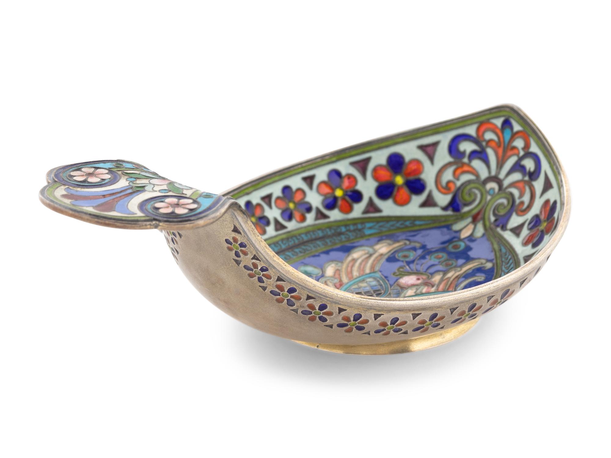 A Russian Plique-à-Jour and Cloisonné Enameled Silver Kovsh