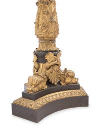 A Pair of Louis Philippe Gilt and Patinated Bronze Candelabra Mounted as Lamps