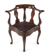 A Georgian Style Oak Corner Chair Height 31 1/2 x width 19 1/2 x depth 19 1/2 inches. — 19TH CENTURY