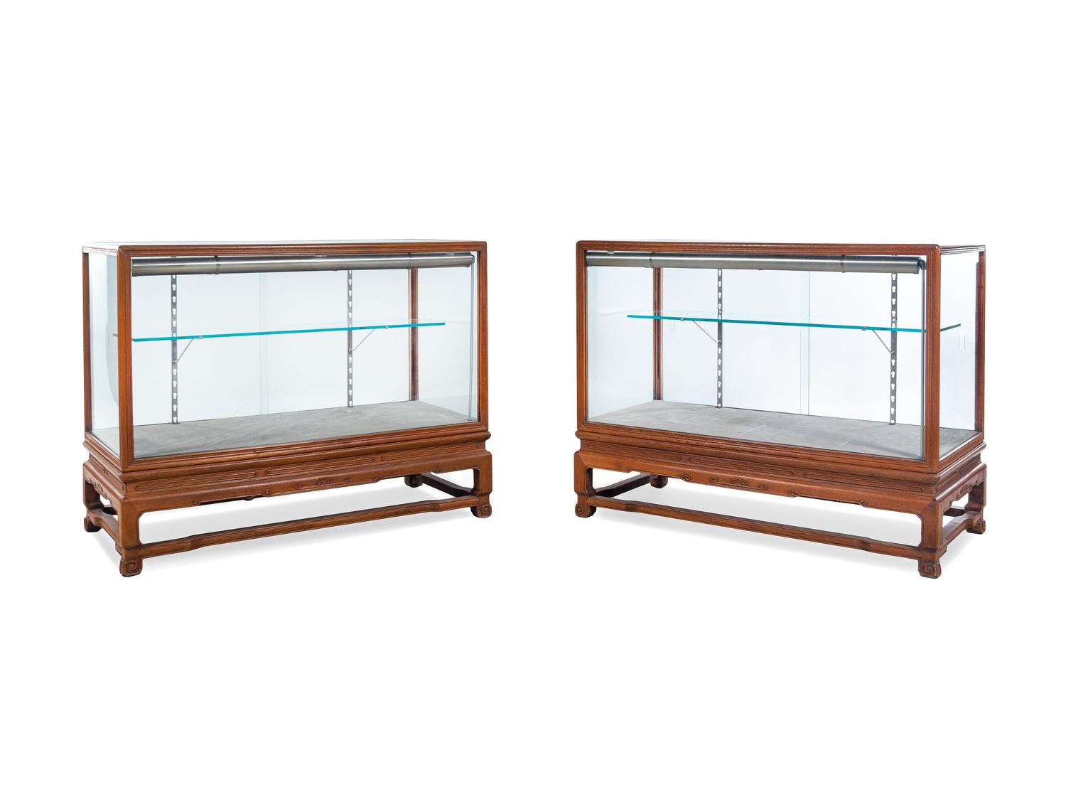 A Pair of Hardwood Displaying Cabinets