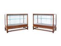 A Pair of Hardwood Displaying Cabinets