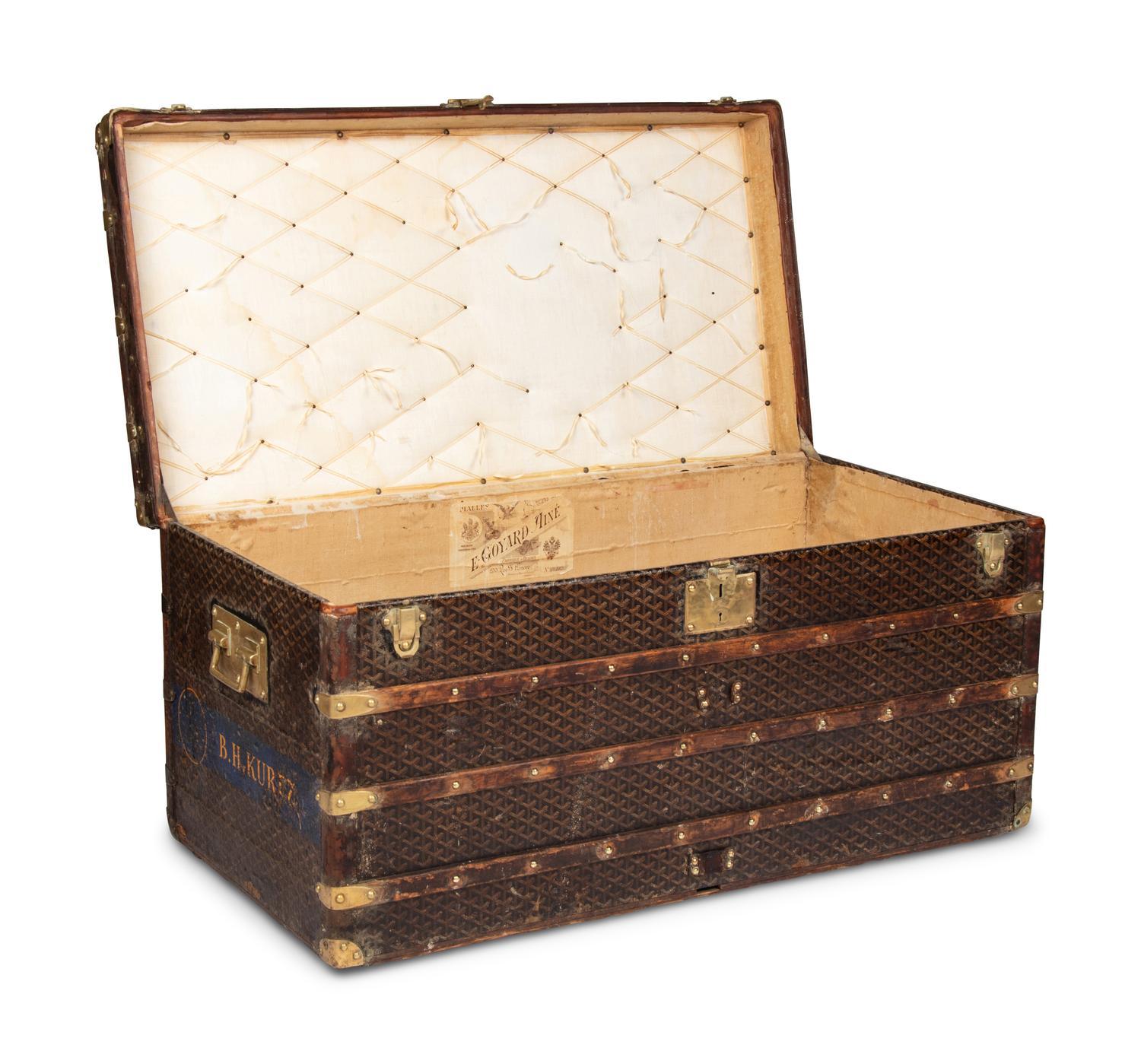 GOYARD, ANTIQUE GOYARDINE STEAMER TRUNK