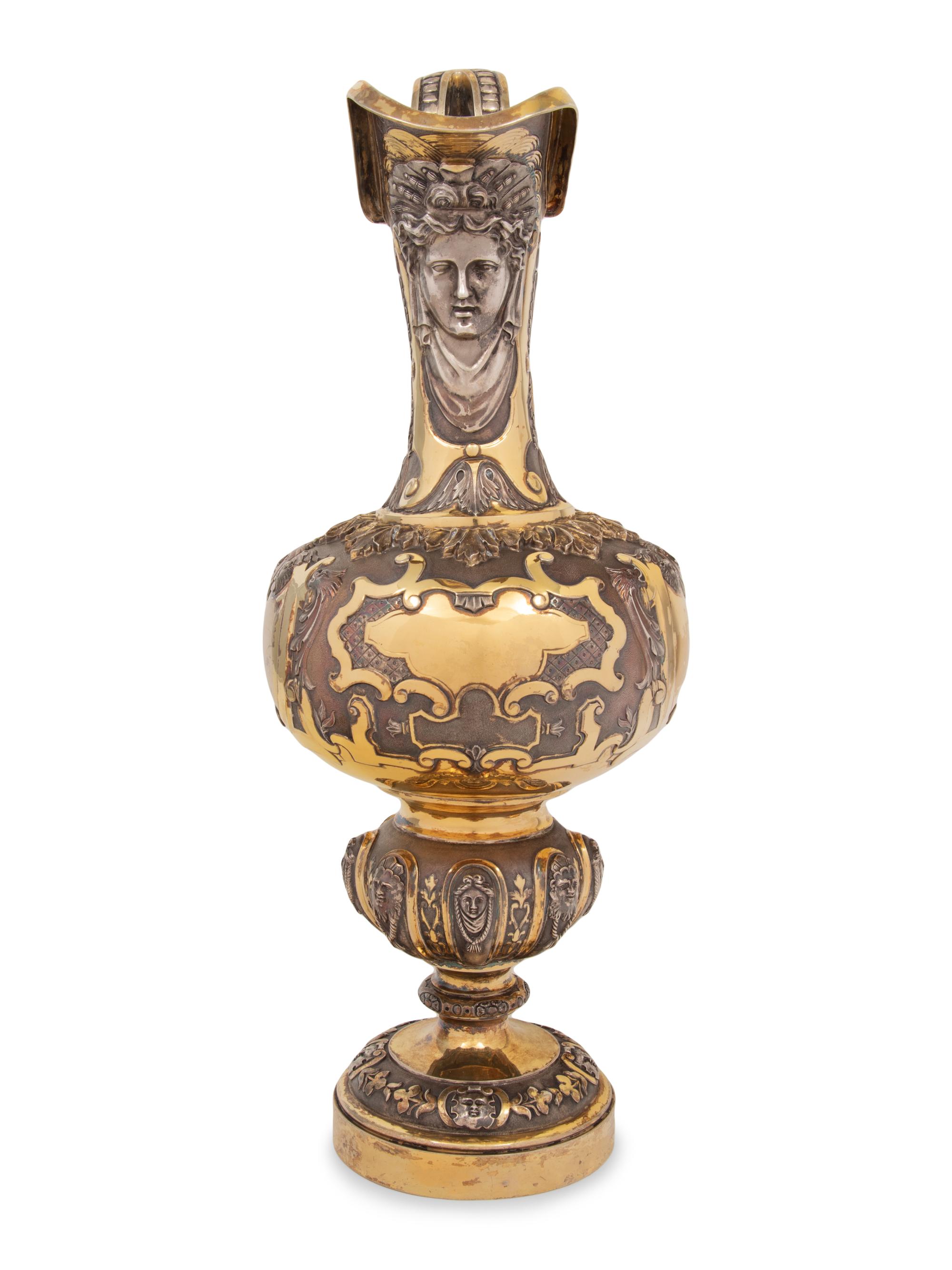 A Large Victorian Silver-Gilt Ewer
