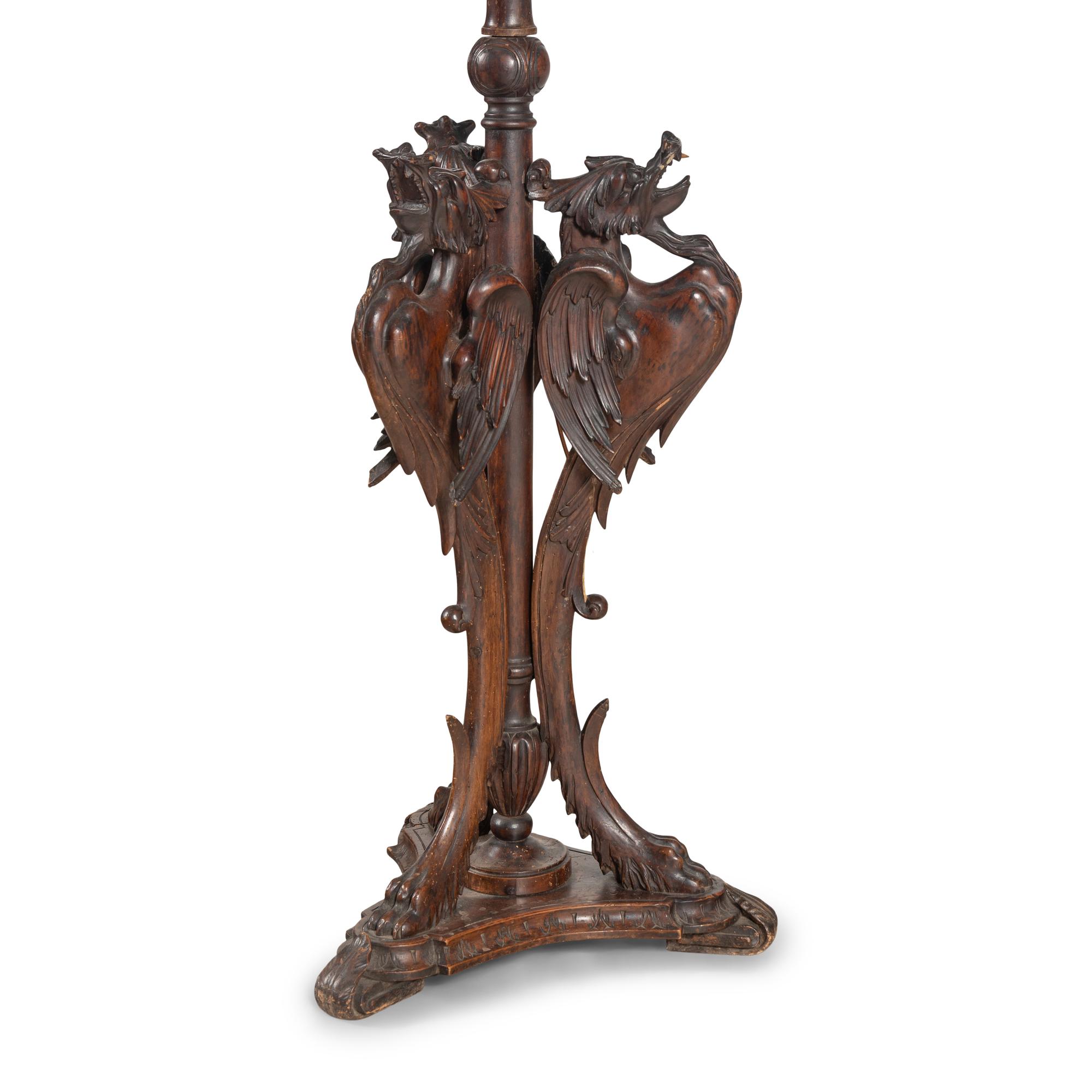An Italian Walnut Torchère Mounted as a Floor Lamp