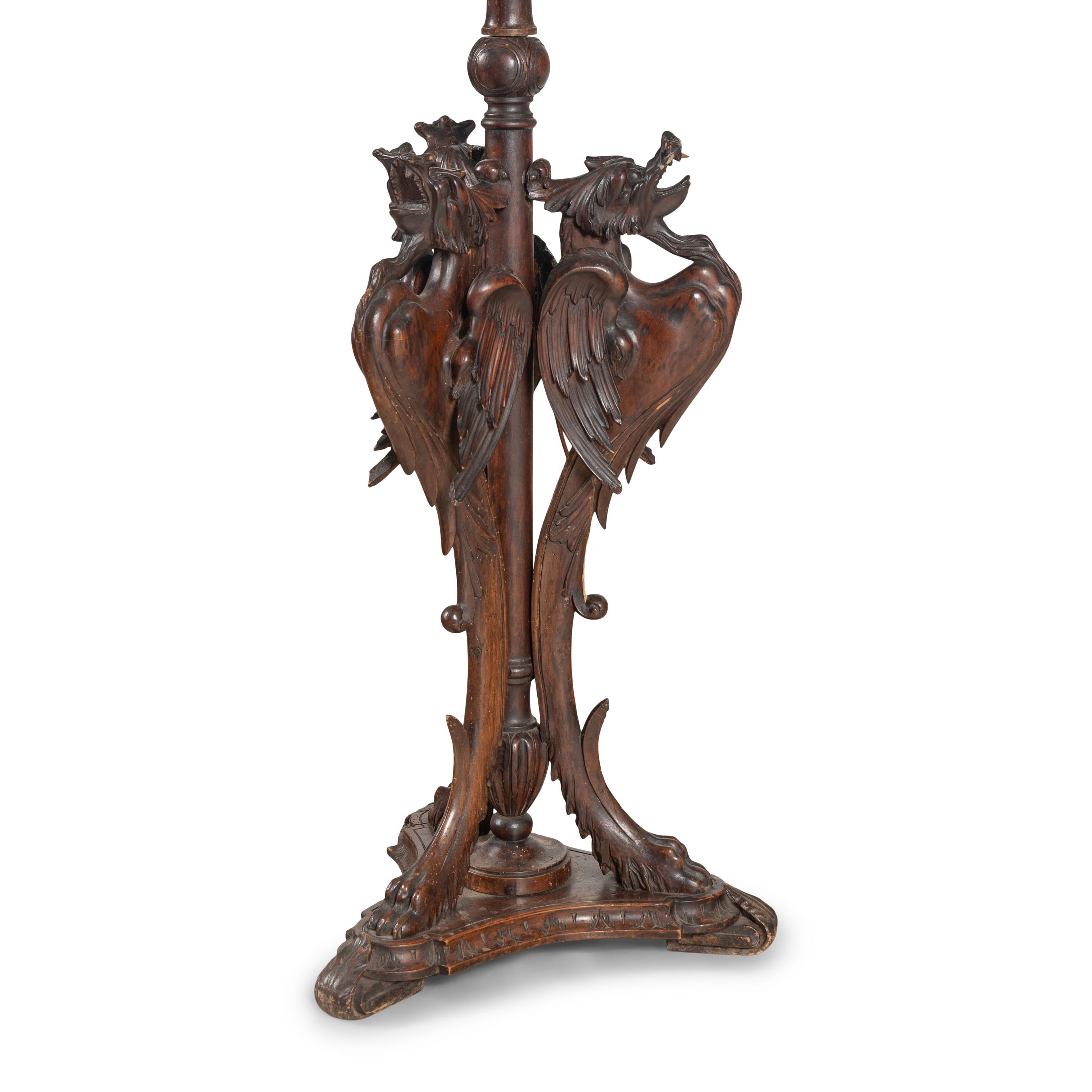 An Italian Walnut Torchère Mounted as a Floor Lamp