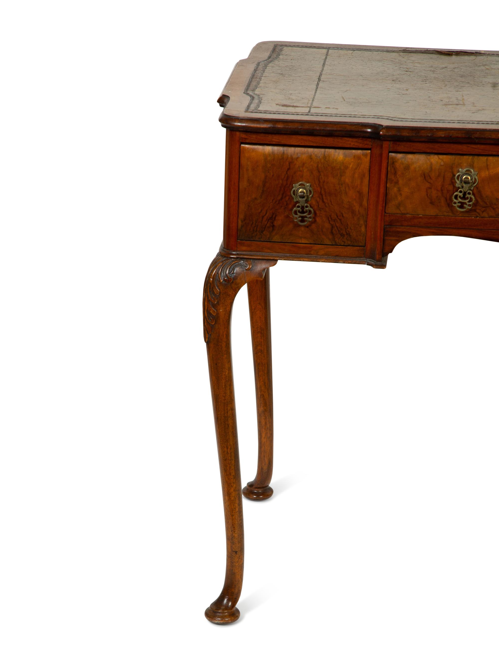 A Queen Anne Style Burl Walnut Writing Table