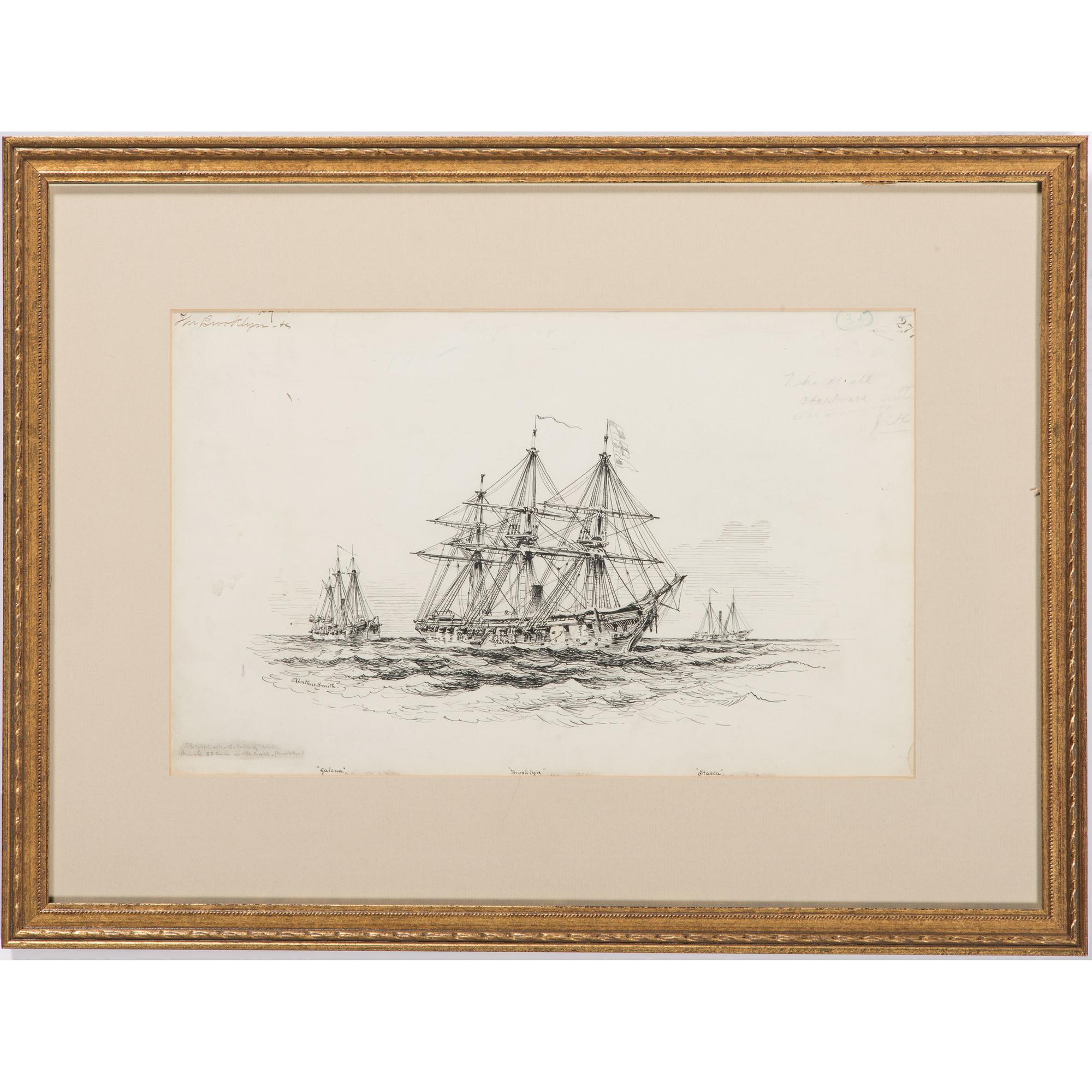 The "Brooklyn," Pen and Ink Sketch by Xanthus Smith