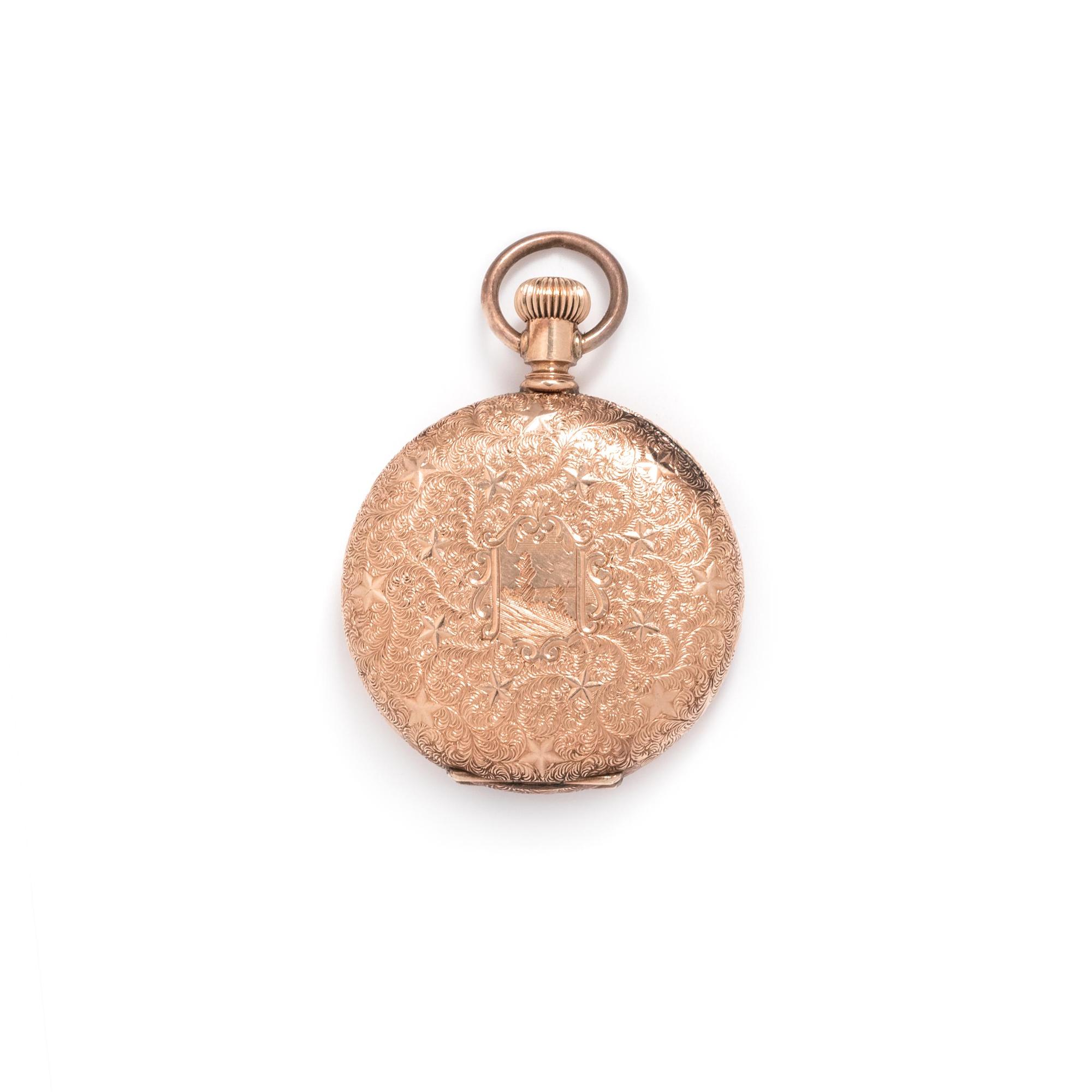 WALTHAM, 14K ROSE GOLD HUNTER CASE POCKET WATCH