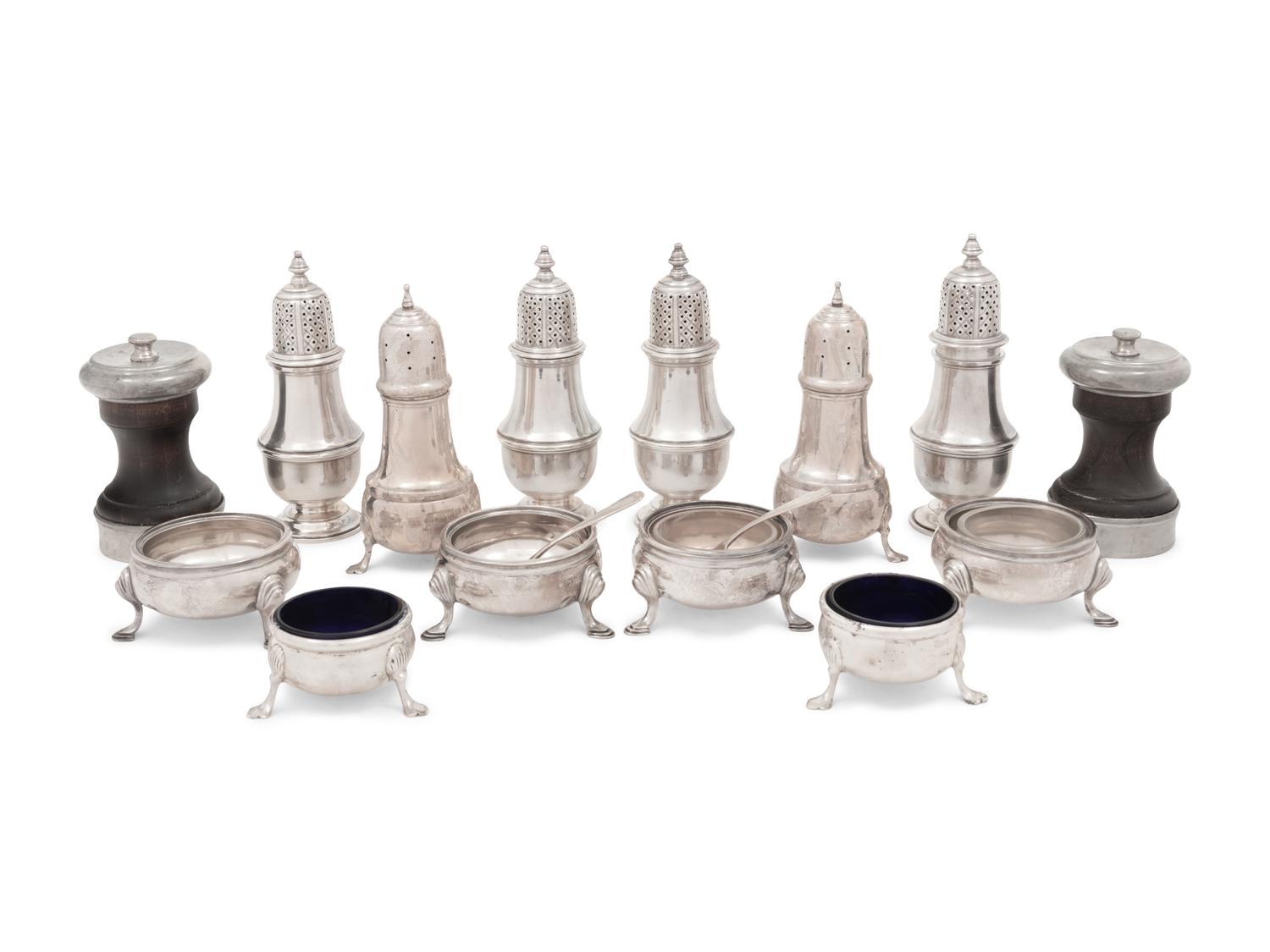 A Collection of Silver Casters and Salt Cellars