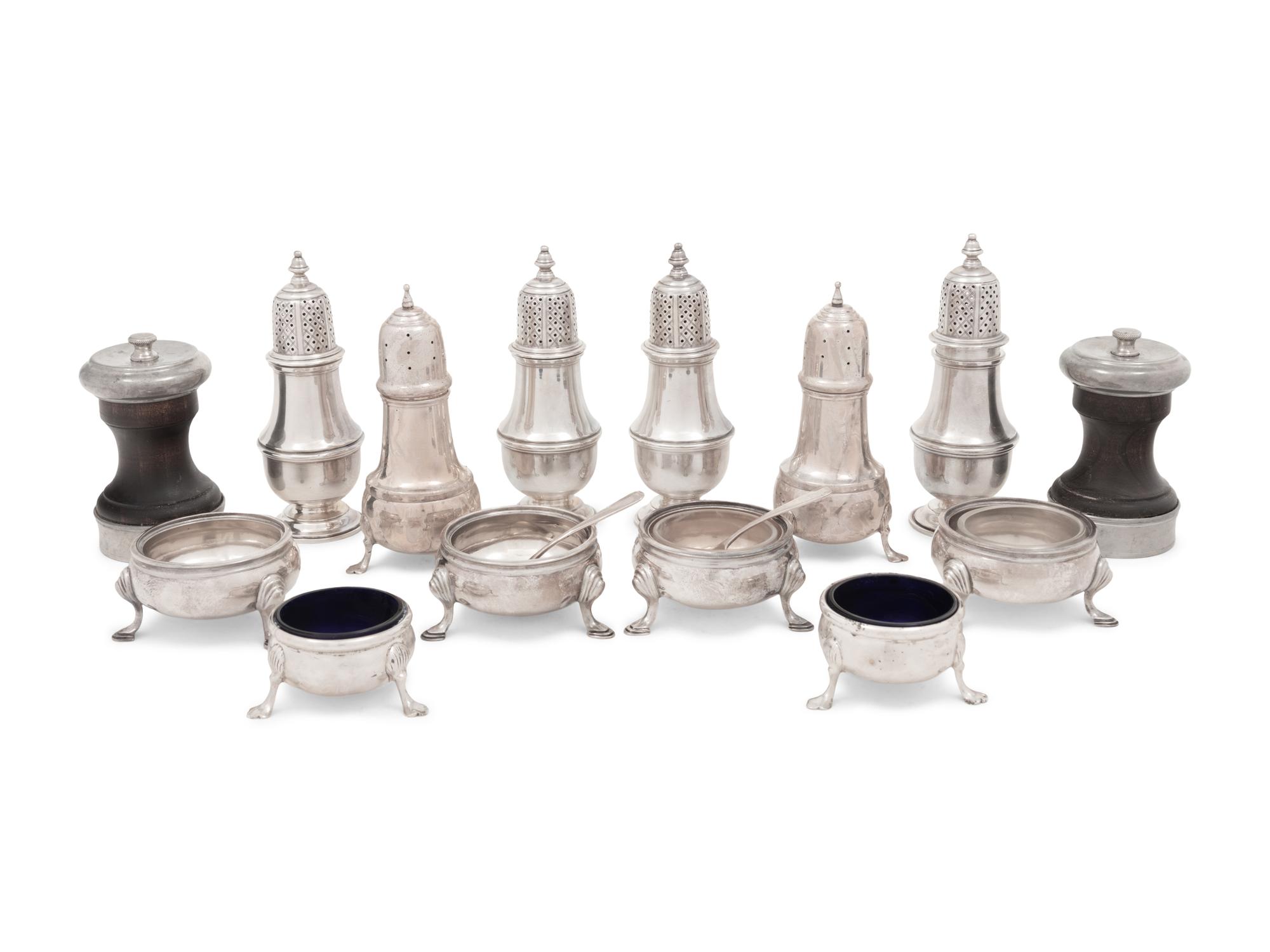 A Collection of Silver Casters and Salt Cellars