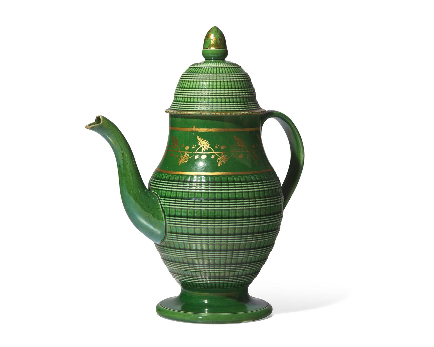 A Staffordshire Green and Parcel-Gilt Coffee Pot
